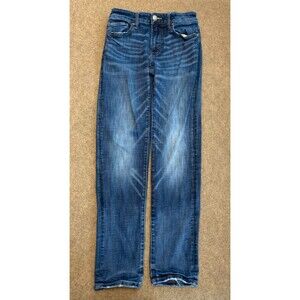 American Eagle Jeans Mens 28x32 Slim Straight Whiskered Y2K Distressed Hem Denim